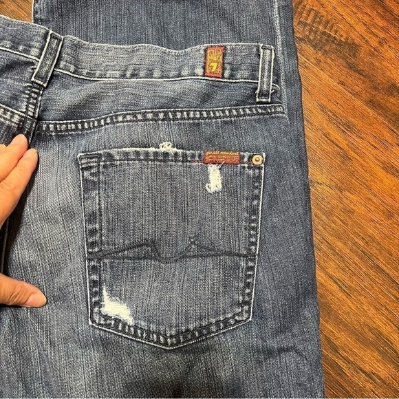 7 FOR ALL MANKIND “Relaxed” button fly distressed jeans size 34/29 *altered GUC - Picture 6 of 14
